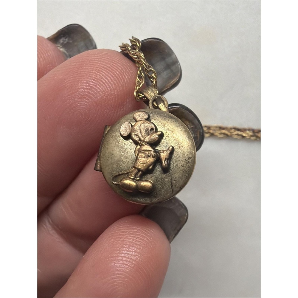 Vintage Mickey Mouse Locket Necklace Walt Disney Prods Gold Tone 18" Pendant